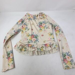 JANIE & JACK Girl’s Pink Floral Ruffle Bow Detail Rash Guard Swim Shirt Size 5